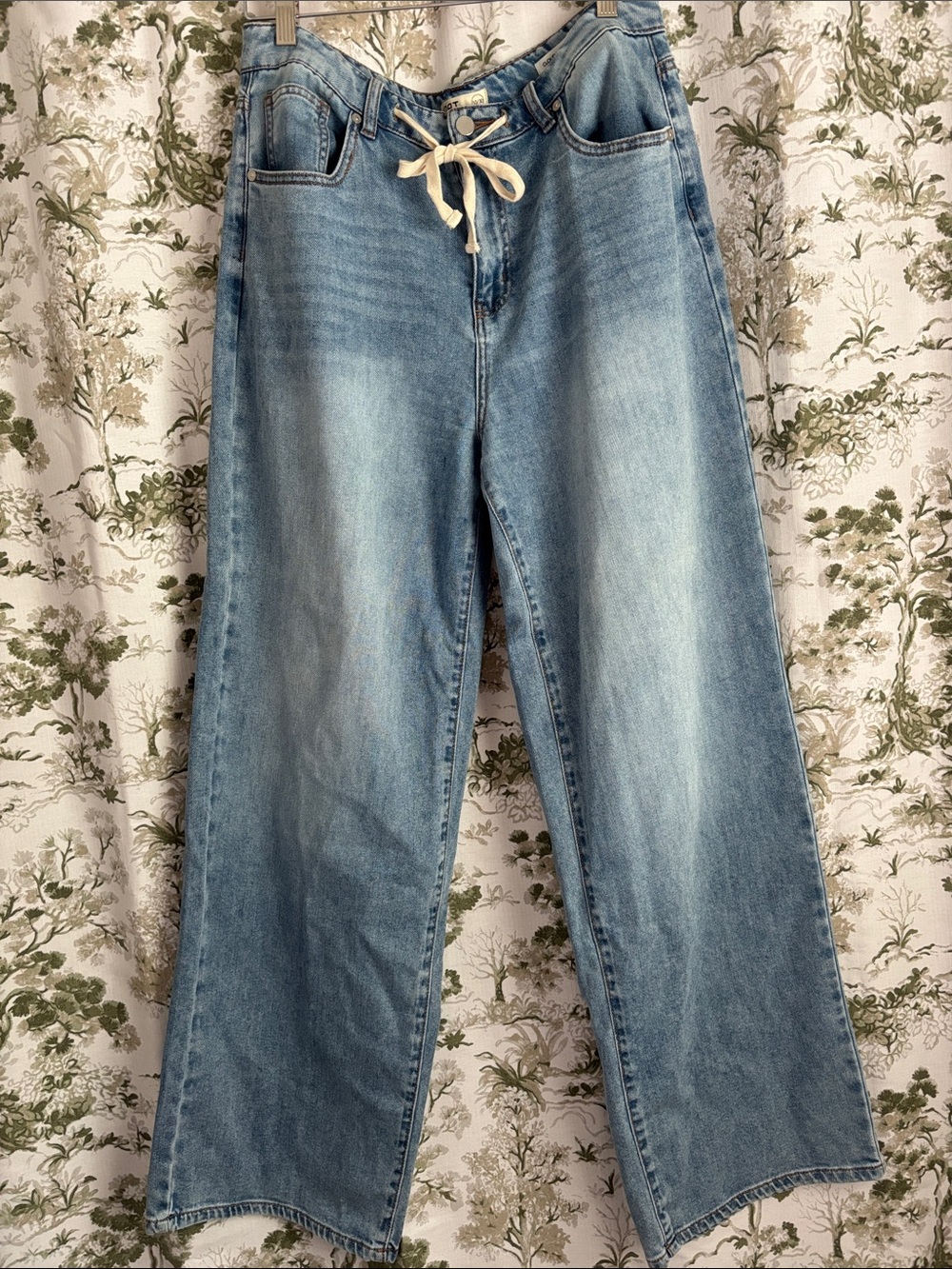 Oat New York Light Blue Wide-Leg Jeans with Drawstring